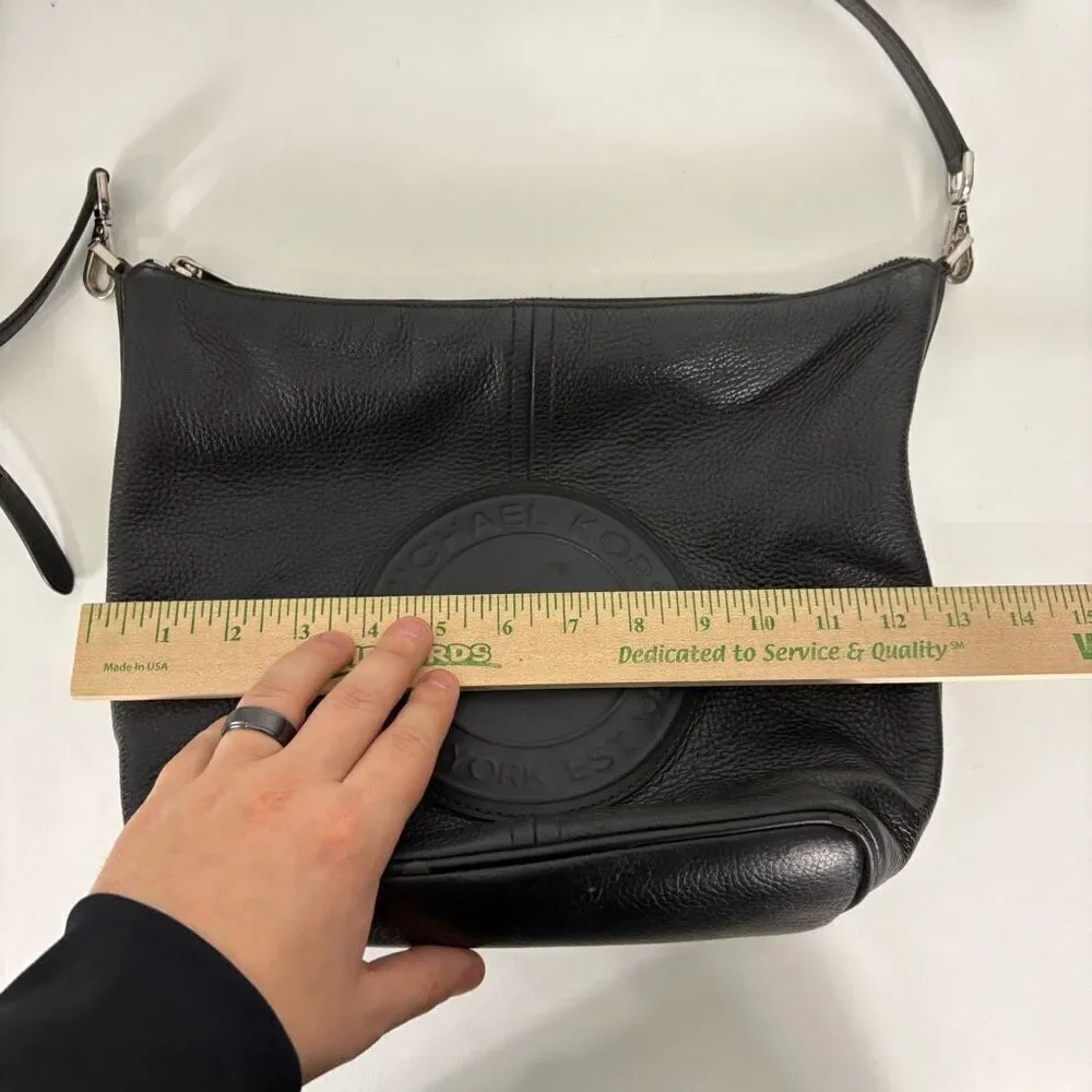 Michael Kors Black Pebbled Leather Fulton Sport Shoulder Purse‎ Big Logo